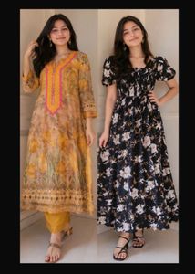 Yellow Kurti & black frock Combo