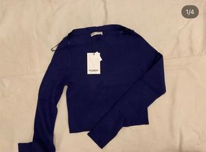 Pull&Bear Blue Ribbed Cut-Out Top
