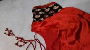 Red &amp; Black Saree With Blouse