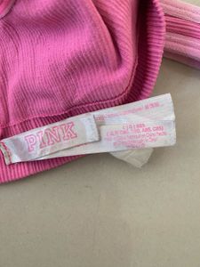 Pink Ribbed V-Neck Sports Bra