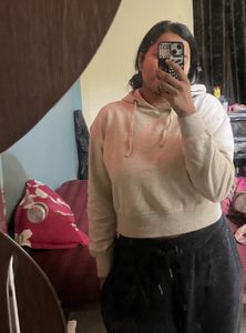 Beige Cropped Hoodie