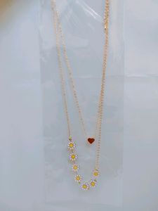 Flower Design Pendant Double Chain Necklace