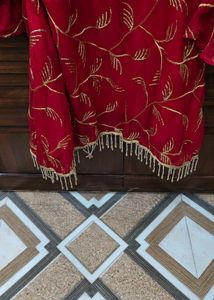 Stunning Red Kurta with Gold Leaf Design