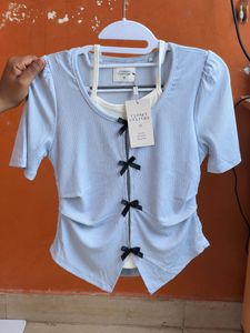 Cute Pastel Blue Top with Bows