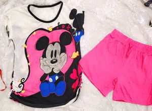 Very Cute Mickey Mouse Top With Beautiful Shorts