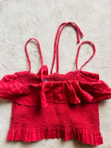 pink Smocked Ruffle Crop Top and trouser