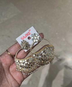 Beautiful Mirror Work Hoop Look Earrings