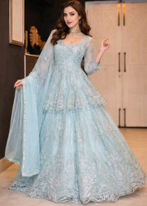 Elegant Aqua Embroidered Pakistani Dress