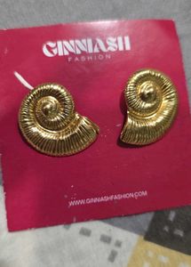 Gold Tone Nautilus Shell Earrings