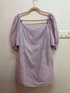 Lilac Eyelet Puff Sleeve Dress