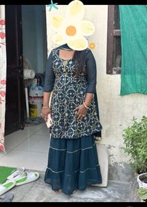 Green colour heavy sharara suit with dupatta