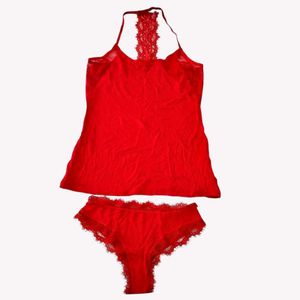 Red Lace Trimmed Sleepwear Set