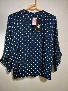 Navy Blue Polka Dot Top