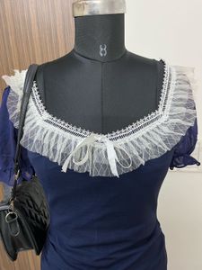 Navy Blue Lace Trim Dress