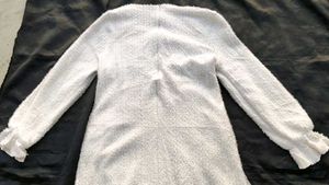 korean fur White Lace Detail Long Dress