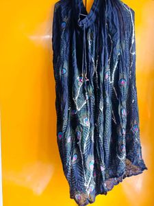 Women's Peacock Print Long Skirt | Sequins Work |