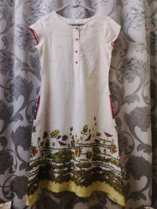 Cream Cotton Kurta with Floral Print