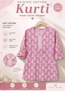 Pink Soft Cotton Printed Short Kurti