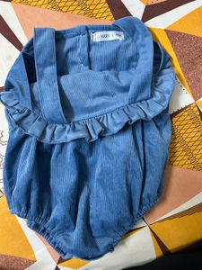 Cute Blue Corduroy Baby Romper