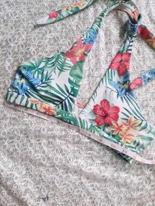 Tropical Floral Print Halter Bikini Top