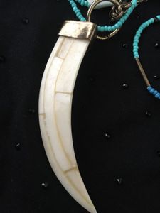 ivory tooth and Turquoise beads Necklace.