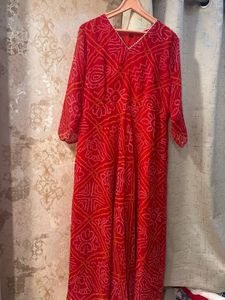 Heavy Red Bandhani Print Full Size Gown, Bust- 40