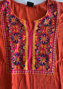Embroidered Orange Kurta