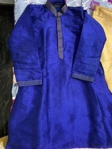 Boys Royal Blue Kurta with Gold Accents