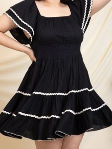 Black Mini Dress with Ruffle Trim