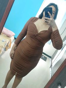 Brown Ruched Bodycon Dress