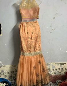 Stunning Peach Sequin Lehenga Choli Set