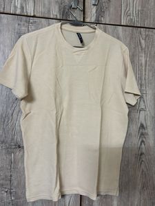 Men's Beige Textured T-Shirt