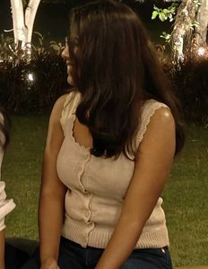 Beige Knit Sleeveless Top with Buttons