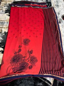 Elegant Red Striped Saree
