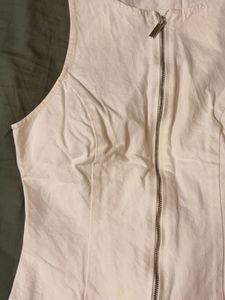 Sleeveless White Zip-Up Top