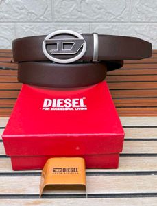 Diesel Brown Leather Belt with Silver Buckle