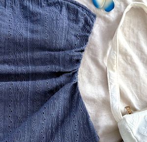 Blue Eyelet Strapless Tube Top