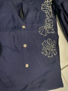 Navy Blue Kurta Set with Embellishments