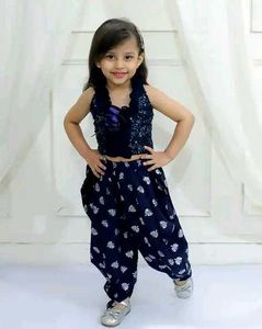 unused Navy Blue Sequins Crop Top & Dhoti Pants Se
