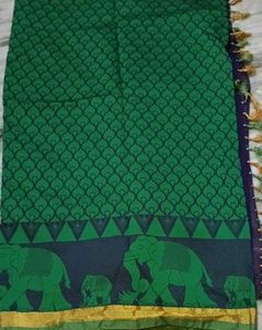 Elegant Green Saree with Elephant Motif