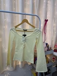 butter yellow Long Sleeve Henley Top