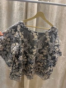 Embroidered Grey Floral Blouse