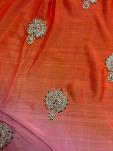 Orange Embroidered Silk Saree with Blouse