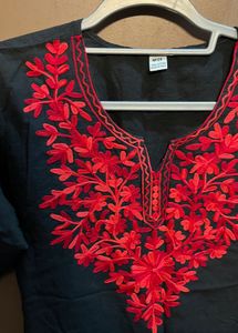 Black Kurta with Red Embroidery