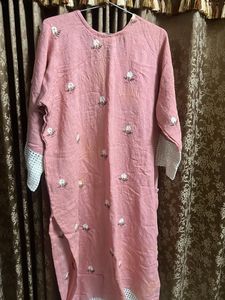 Pink Embroidered Kurta with Lace