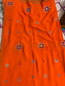 Vibrant Orange Embroidered Saree
