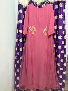 Pink Ethnic Gown with Gold Embroidery
