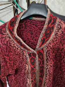 Burgundy Patterned Knit Cardigan