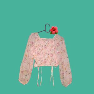 Pink Floral Ruched Crop Top🌸🌀