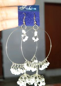 White Pearl Hoop Jhumka Earrings ✨